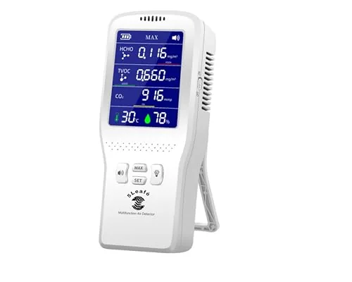 5 LEAFé : JOURNEY TO HEALTH Portable Digital Air Quality Monitor, CO₂ HCHO TVOC Detector with Temperature & Humidity, Multi-Sensor, Battery Powered, Black (5-in-1, Doctor White)