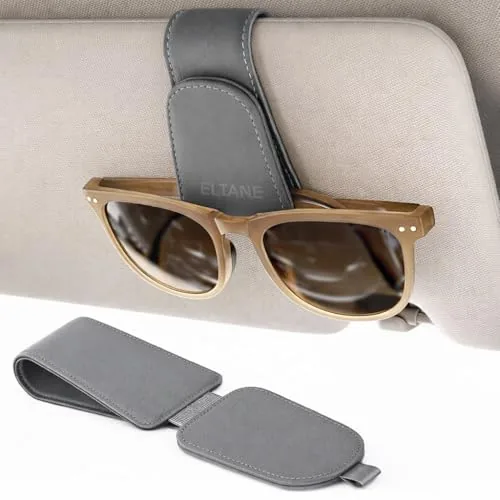 Eliane Sunglass Holder for Car Visor Clip, Magnetic Leather Car Sunglasses Holder Eyeglass Hanger Clip for Car Visor, Universal Auto Interior Accessories (Grey)