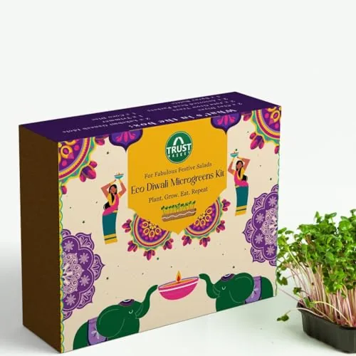 Trustbasket Eco-Diwali Garden Microgreens Kit - Festive Gift Box for Diwali - 2 Seed Variants with Coco Disk, Spray bottle and Trimmer