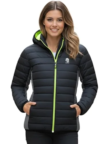 LEOTUDE Women’s Winter Puffer Hooded Jacket, Stylish Outdoor Jacket for Women (GRL_JKT19_BLK_GREY_P_Black-GreyS)