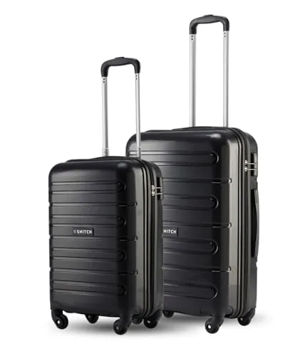 SNITCH Loop 2Pc Set Black Polypropylene Hard Travel Suitcase - Trolley Bag Set of 2 & Luggage with 4 Wheels, Secure Lock & Free Shoe Bag