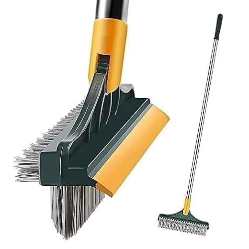 YETI 3-in-1 Bathroom Cleaning Brush with Wiper - Bathroom Cleaning Brush Long Handle 180° Rotate Toilet Brush Bathroom Tiles Cleaning, Wiper Floor Scrub for Kitchen Bathroom Cleaning