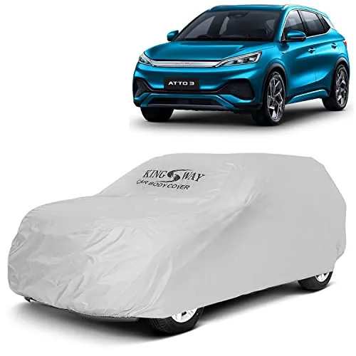 KINGSWAY® ATTO 3 Car Body Cover Dustproof for (Year 2022 Onwards) All Model, Compatible with BYD ATTO 3 Car Cover, Comes with Bird Droppings, Scratch, UV and Paint Protection, Silver Matty