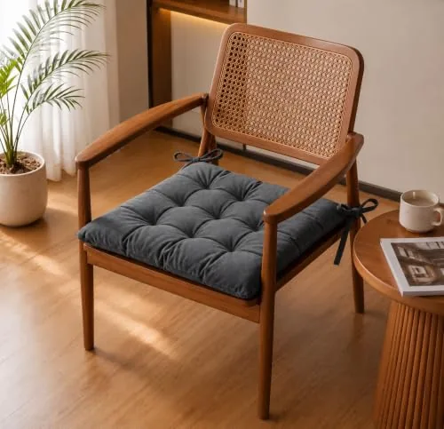 BSB HOME Chair Pad Cushion with Tie Straps,Thick Tufted Seat Cushion for Dining,Office & Wooden Chairs,Soft Comfortable Chair Seat Pad with Durable Stitching,16 x 16 Inches(41 x 41 cm)-Anthracite Grey