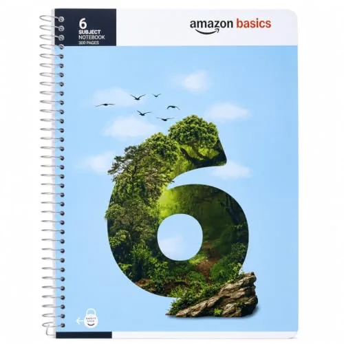 amazon basics Spiral Notebook Single Line 6 Subject 300 Pages A4 Size (21 cm x 29.7 cm) Pack of 1