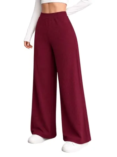 Preneum Women High Waist Korean Wide Leg Trousers, Loose Fit Casual Lounge Pants, Travel, Office & Streetwear Comfortable Stylish Bottom Wear (Available Plus Size) Maroon