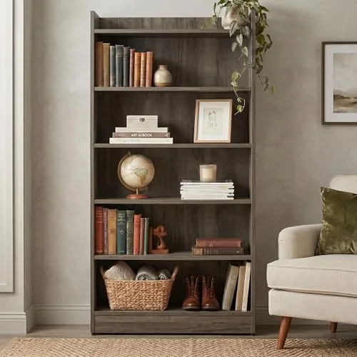 Andca Apex 5-Tier Bookshelf & Display Rack, Modern Open Storage Organizer for Living Room, Office & Library, 62.5x23.5x130cm (Dark Oak)