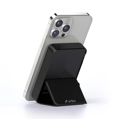 URBN 10000 mAh Stand Magsafe Power Bank with Foldable Stand | 15W Fast Wireless Charging |Strong Magnetic Hold | Type C Input/Output | Pass Through Charging | MagTag Ring Included | (Black)