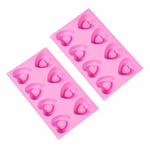 Cutting EDGE Heart Shape Muffin Pan Silicone Mold | Long-Lasting & Flexible | for Making Chocolate, Dessert, Pastry, Brownie, Muffins, Jelly, Pudding and Many More (Pack of 2 - Pink Color)