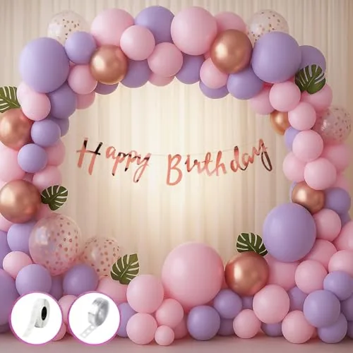Just Party Happy Birthday Decoration Kit, Pink and Purple | Pack of 60 Pieces Party Decoration Set for Birthday Baby Shower Celebration Photo Booth | Balloon Backdrop Supplies for Home Venue Events