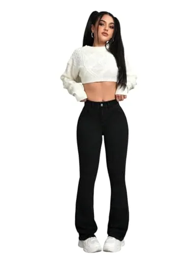 KOTTY Womens Solid Cynical Black Fit & Flared Fit Jeans (Black,26)-KTTLADIESJEANS3045S