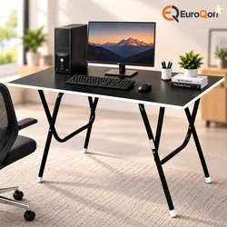 EuroQon Workstation Foldable Engineered Wood Computer Desk (Modular, Finish Color - Black, Pre-assembled)