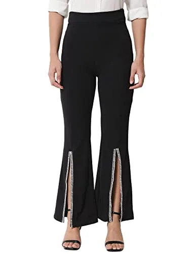 KOTTY Women Ankle Length Oil Black Solid Trousers(Oil Black 26