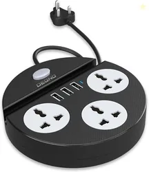 DEGNO Power Plate 2500W with USB Charger & Mobile Holder 3AC Socket + 3USB Ports 6  Socket Extension Boards Multicolor, 2 m, With USB Port