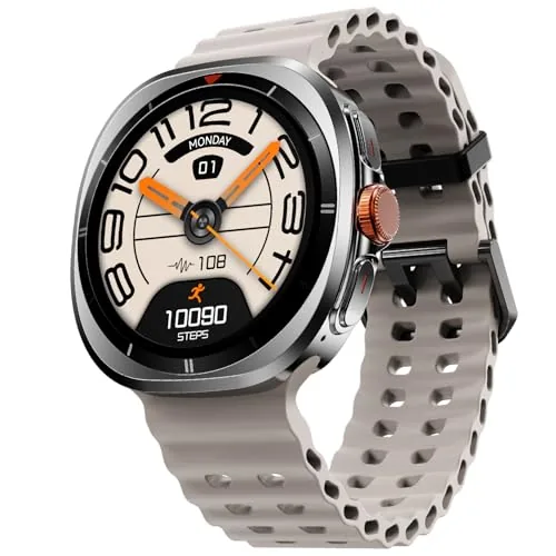 Fire-Boltt Axiom Round Smart Watch 1.43" Super AMOLED Display with Always-On Mode, Bluetooth Calling, Rotating Crown, SPO2 & Heart Rate Monitor, IP67 Waterproof Silicone Smartwatch for Men - White