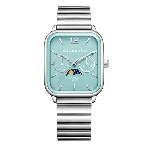 Giordano Classic Square Analog Watch for Men with Moon Phase Display and Stainless Steel Strap - GZ-50117