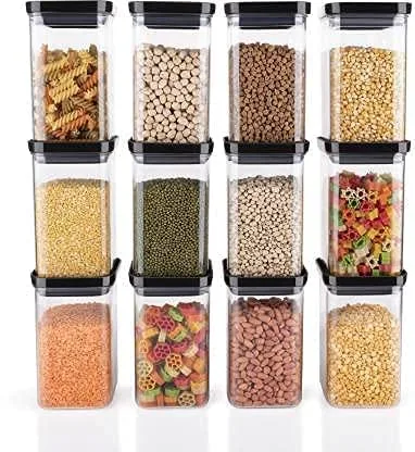 Homemet Airtight Plastic Unbreakable Square Containers, Kitchen Storage Container, Grocery Container & Container Set - 1100ML (Pack Of 6), Transparent