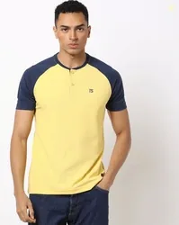 Teamspirit Regular Fit Henley T-Shirt with Contrast Raglan Sleeves