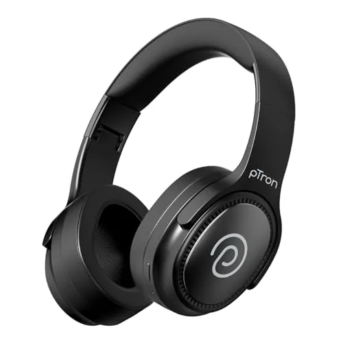 pTron Studio Pro w/ 65Hrs Playtime, Wireless Over Ear Headphones with HD Mic, Dual Device Pairing, TruTalk AI-ENC Calls, Low-Latency Game & Music, 40mm Drivers, BT5.4, Type-C Fast Charging (Noir)