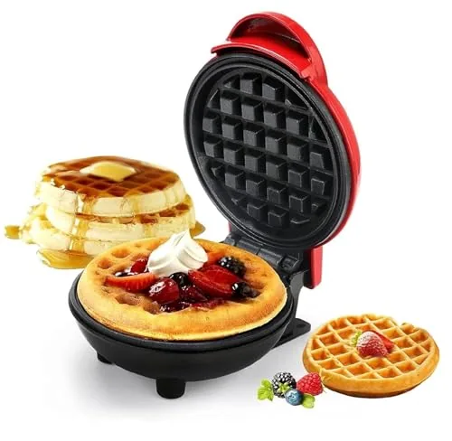 3 in 1 Mini Waffle Maker Machine 350W | 4 Inch Electric Waffle Iron for Breakfast, Desserts, Sandwiches & Pancakes | Compact Home Kitchen Appliance with Easy-Clean Cooking Plates