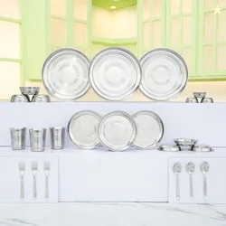 Flipkart SmartBuy Pack of 24 Stainless Steel Flipkart SmartBuy Dinner Set (Steel, Microwave Safe)