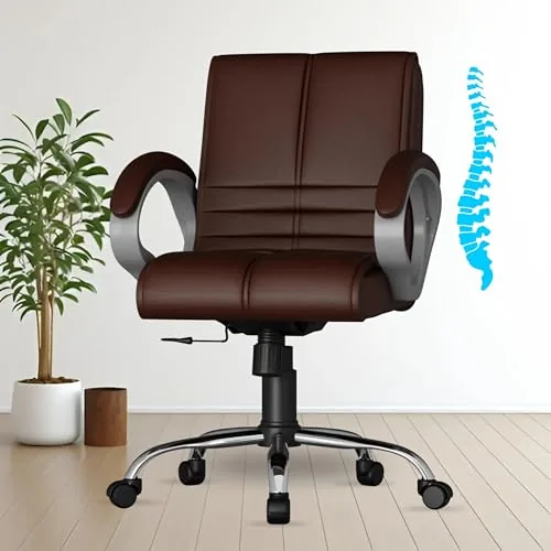 FUGO FG235 with 3 Years Warranty Ergonomic Medium Back Office Chair with Adjustable Height, Cushioned Back&Seat, Tilting Mechanism, Heavy-Duty Metal Base, Perfect for Work, Study and Office (Brown)