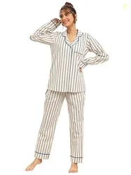 Off White Printed Cotton Night Suit for Women | Sleep wear