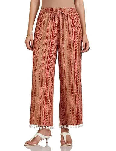 Amazon Brand - Myx Women's Relaxed Cotton Flared Palazzo (AW22MX36_Red Khadi_M)