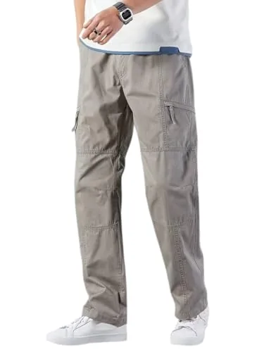 THE FEBZA Men’s Cargo Pants | Casual Cotton Cargo Trousers for Men | Regular Fit Multi Pocket Outdoor Travel Pants | Stylish Comfortable Casual Bottom Wear for Men(1690_Gry_30) Grey