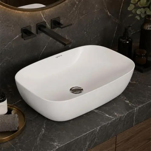 Lifelong Wash Basin for Bathroom - Tabletop Washbasin - Ceramic Glossy Rectangle Countertop Vessel Sink Ideal for Bathroom, Dining Hall & Vanity 33x46x16 cm (White, LLHIPB01)
