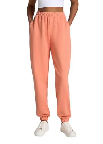 FNOCKS Women Relaxed-Fit Mid Rise Joggers Pant (XS, Peach)