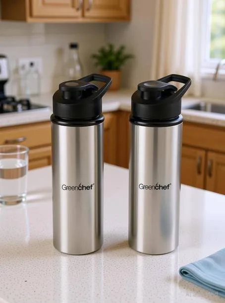 Greenchef Stainless Steel Quench Water bottle Pack of 2 900ML 900 ml Stainless Steel Bottle Pack of 2, Silver