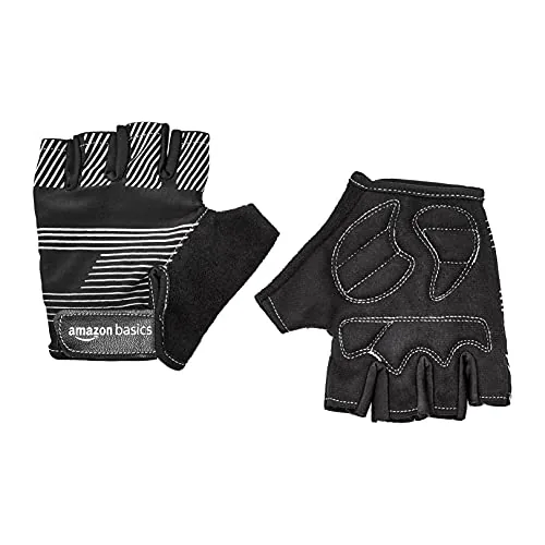 AmazonBasics Glove with Reflective Band for Cycling, Riding and Gym, Half Finger, Set of 2, L