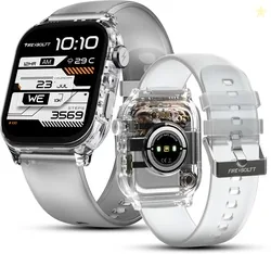 Fire-Boltt Rise Phantom 1.85 Display Transparent Clear Body Design Rotating Button BT Call Smartwatch Stealth White Strap, Free Size