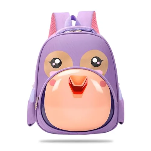 Bembika School Bag The Perfect Children Backpack and School Bags for Kids Compact Stylish Backpack for Kids Exceptional-Quality Kids Kindergarten Backpack and Travel Backpack- (Penguin|Purple)