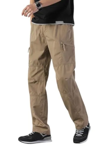 THE FEBZA Men’s Cargo Pants | Casual Cotton Cargo Trousers for Men | Regular Fit Multi Pocket Outdoor Travel Pants | Stylish Comfortable Casual Bottom Wear for Men(1690_CK_32) Cream