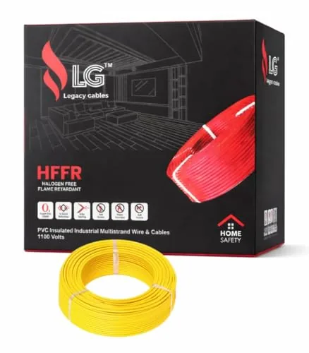 LG Legacy Advance1.5 SQ MM | Yellow | Fire Resistant Electrical Wire 45M | HFFR PVC Insulated Cable | Copper cladal. Single Core Multi-Strand House Wiring | Heat & Shock Resistant (Yellow, 1.5 Sqmm)
