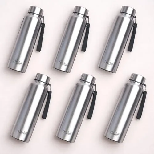 Clazkit Amaze Pro Classic 1000ml Sporty Stainless Steel Water Bottle Set of 6 |ISI Certified| SLeakproof, Rust-Free, BPA-Free, Durable for College, Fridge, Sports, Gym, Yoga & Office