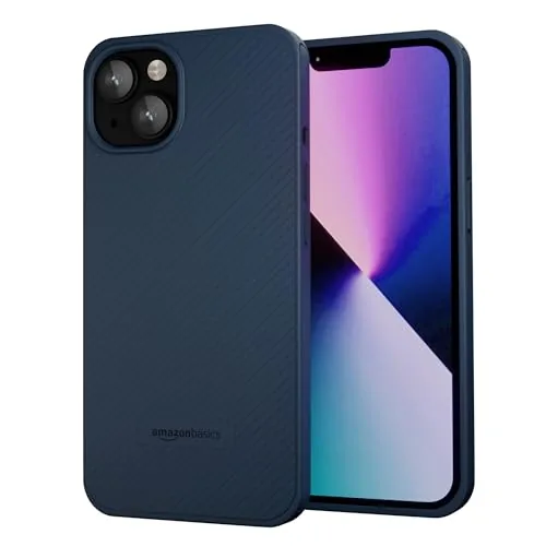 amazon basics Tough Armor Back Cover Case Compatible with iPhone 13 (TPU + Poly Carbonate | Navy Blue)