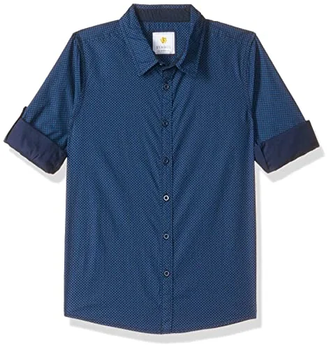 Amazon Brand - Jam & Honey Boy's Regular Fit Casual Shirt(SYMAW22SHR01_Navy_2-3 Years)