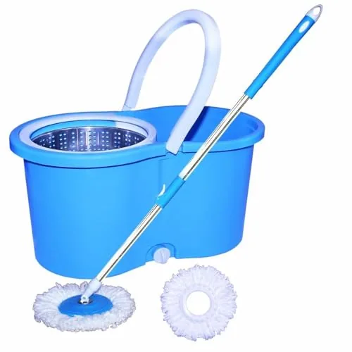 Aquriflo Stainless Steel Wringer Spin Mop, Bucket Floor Cleaning and Mopping System, 2 Microfiber Refills