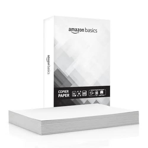 Amazon Basics A4 Copier Paper | Multipurpose Paper | 75 GSM | 500 Sheets | Compatible with Inkjet & Laser Printers