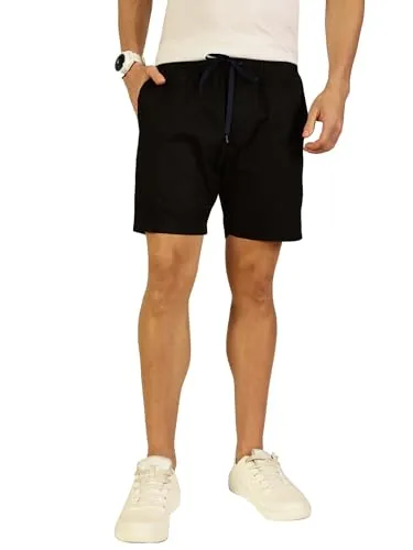 Thomas Scott Men 100% Cotton Regular Fit Shorts (CCBS049_Black, 36)