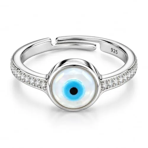 KYAT 925 Sterling Silver Evil Eye Ring for Women, Blue