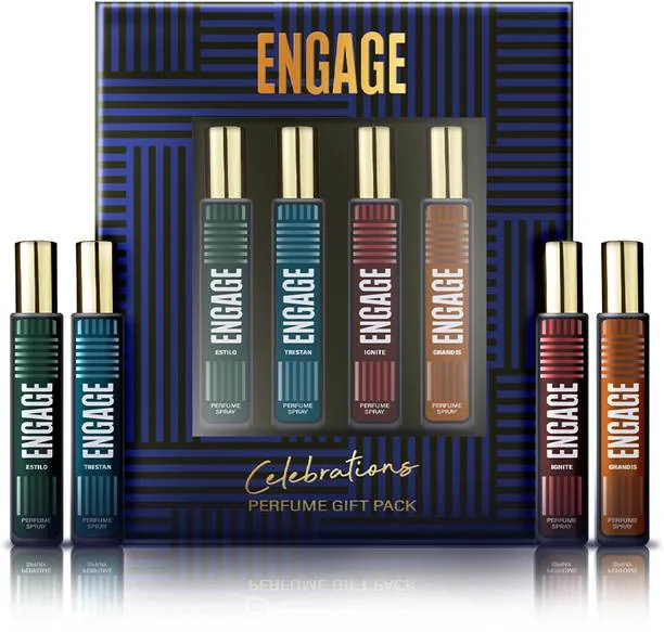 Engage Gift Set Celebrations Perfume Spray, Long Lasting Wedding Hamper by ITC (25mlx4) Perfume  -  100 ml For Men
