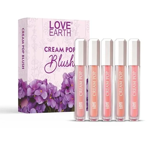 Love Earth Cream Pop Blush - Pack of 5 | Hyaluronic Acid | Smooth, Lightweight, Long-Lasting | Dewy Finish, Easily Blendable| Everyday Natural Glow | Suitable for All Skin Types - (2ML X 5) 10ML