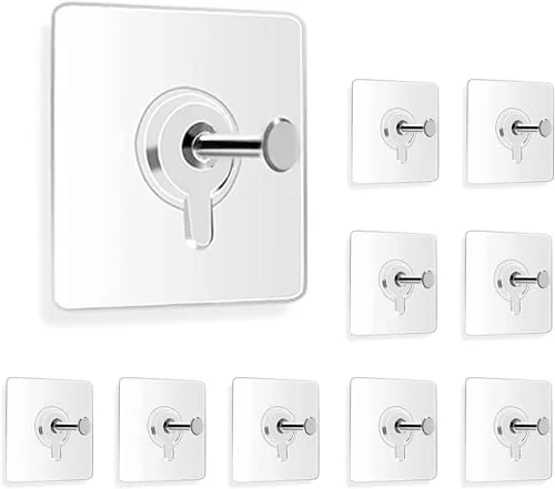 VARENYYA Photo Frame Hooks for Wall Without Drilling, 10 Pack Self Adhesive Hooks for Wall Heavy Duty Strong Nail Free for Hanging Photo Frame (Hanging Hook, Transparent) Stainless Steel