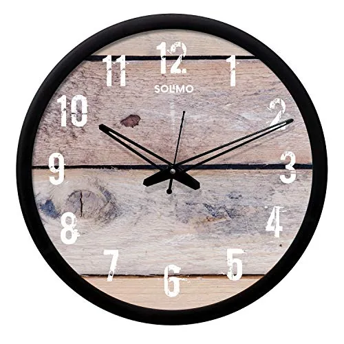 Amazon Brand - Solimo 12-Inch Wall Clock - Designer (Silent Movement, Black Frame), Analog, Plastic