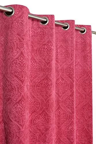 Kiara Creations Velvet Emboss Damas Room Darkening Grommet Curtains for Long Door- 9 Feet (Pack of 2) Pink