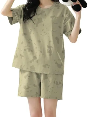 Louis Luxe Womens Korean Night Dress || Short Pyjama Set || Korean Nightsuit || Women Nightwear ||Round Neck Short Sleeve Nightsuit || Loungewear || Everyday Nightdress (ND-03-MUSTURD-S)